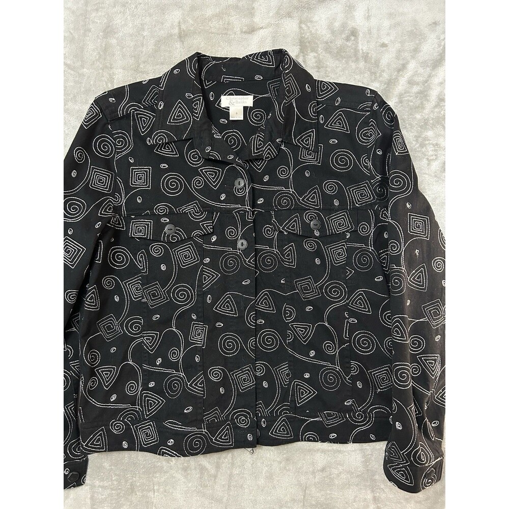 Christopher & Banks Black Jacket Women’s Small Abstract Print Button Lightweight